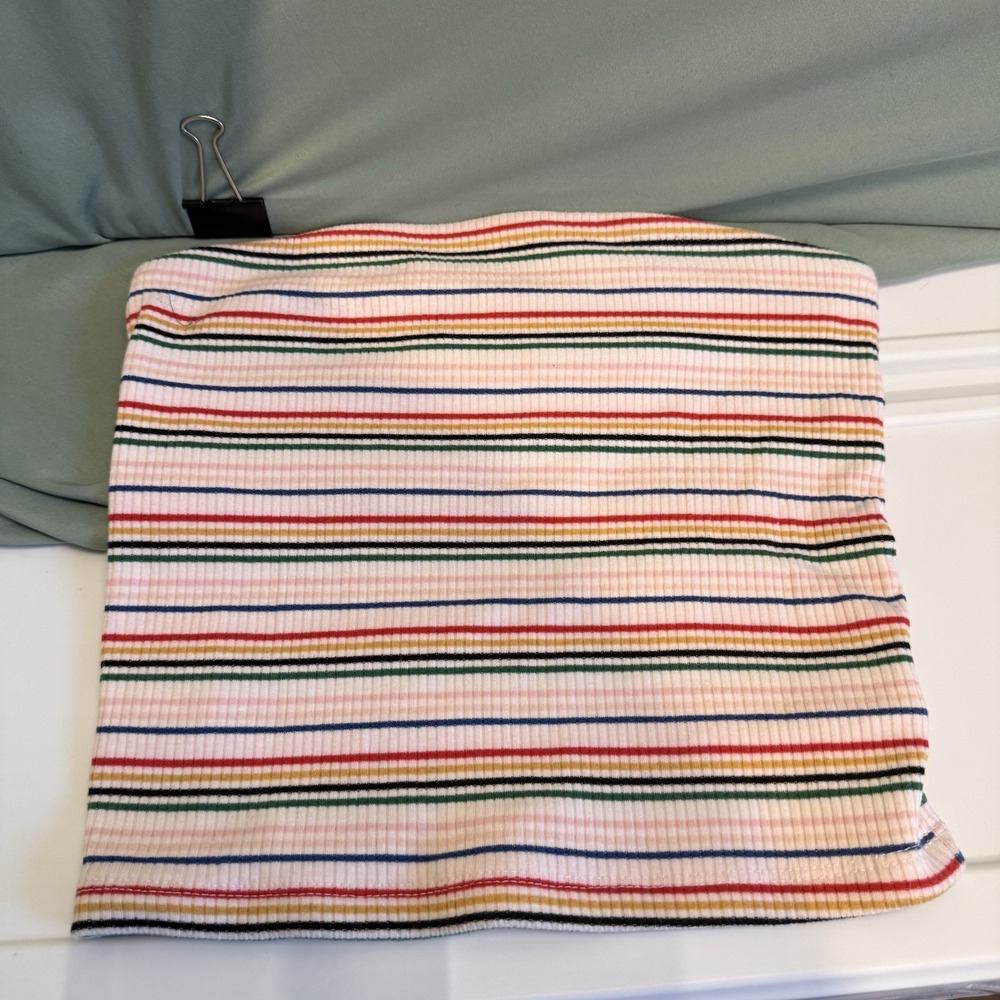 American Eagle Ribbed Tube Top Striped Rainbow Pink Festival Size XS